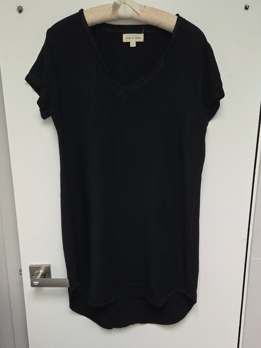 cloth & stone Black V-Neck Short Sleeve T Shirt Dress